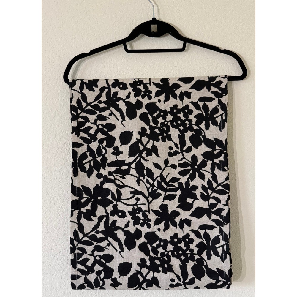 Crate & Barrel Eden Black Silhouette Floral Table Runner 90" Linen Cotton Blend
